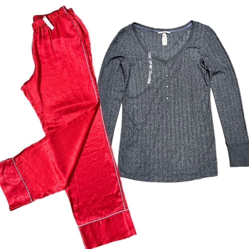 Victorias Secret Silky Satin thick pants & soft Ribbed metallic top pajama set